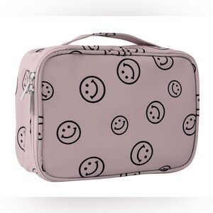 Smiley Face Brown Zipper Makeup / Cosmetic Bag NWT